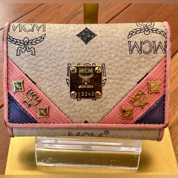 MCM Signature Monogram Pink and Purple Pebbled Leather Wallet - Picture 2 of 12